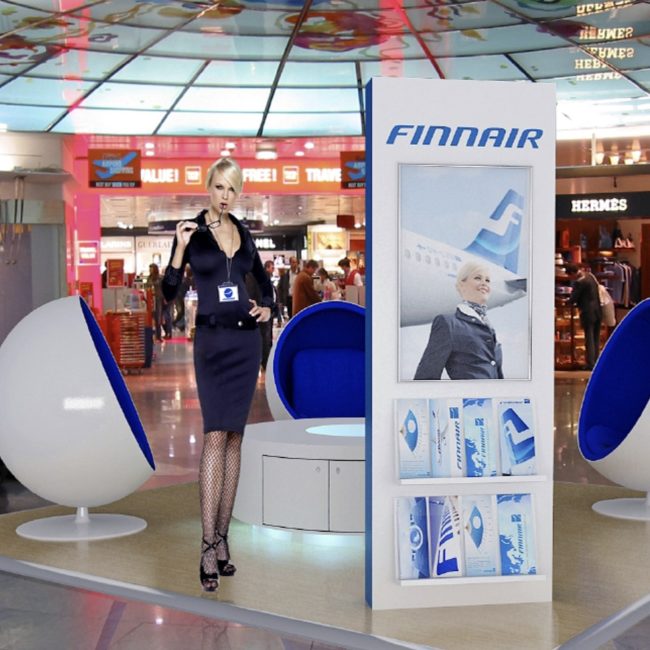 Promotionstand Fluglinie Finnair Foto Promotionstand Finnair